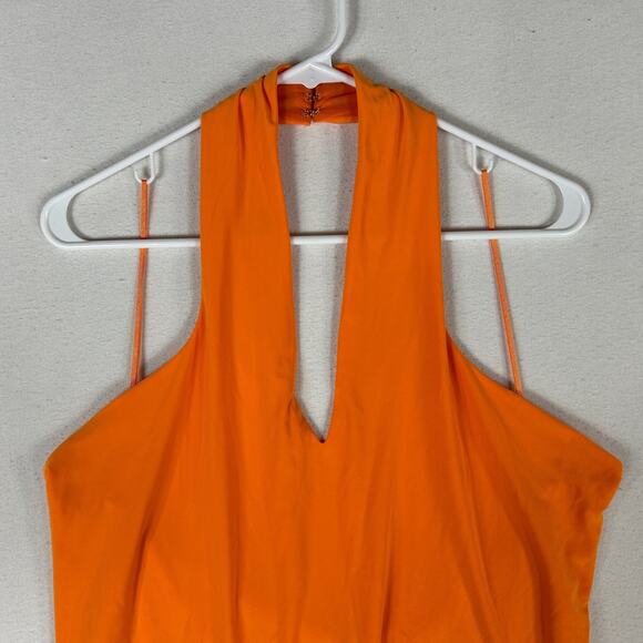Express NEW Tank Top Women's Large Orange Stretch Twist Halter Comfort Open Back - Picture 2 of 12